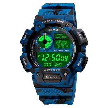 Relógio Skmei Masculino Azul Camuflado Esportivo Digital em Poliuretano Á Prova d'água 1723
