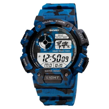 Relógio Skmei Masculino Azul Camuflado Esportivo Digital em Poliuretano Á Prova d'água 1723