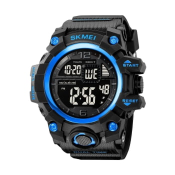 Relógio Skmei Masculino Digital Esportivo Preto e Azul á Prova D'água 2245