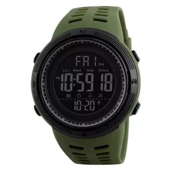 Relógio Skmei Masculino Digital Verde e Preto Esportivo em Poliuretano Super Led Á Prova d'água 1251