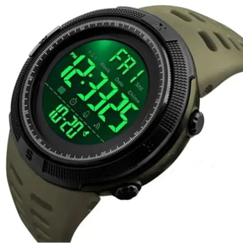 Relógio Skmei Masculino Digital Verde e Preto Esportivo em Poliuretano Super Led Á Prova d'água 1251