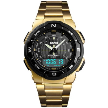 Relógio Skmei Masculino Dourado Display Duplo 1370