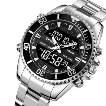 Relógio Skmei Masculino Prateado Display Duplo em Metal 1850