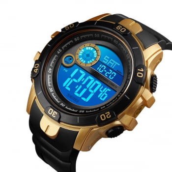 Relógio Skmei Masculino Preto Dourado Silicone Digital 1523