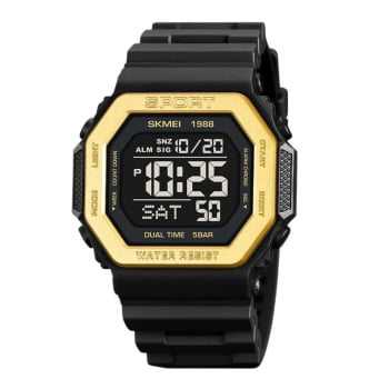 Relógio Skmei Masculino Preto e Dourado Digital Esportivo á Prova d'água 1988