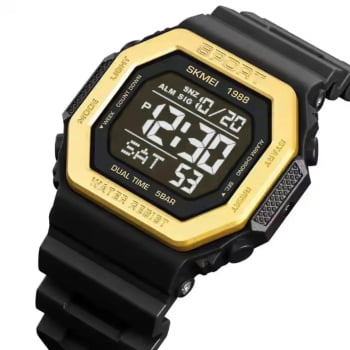 Relógio Skmei Masculino Preto e Dourado Digital Esportivo á Prova d'água 1988