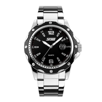 Relógio Skmei Prateado Visor Preto Calendário 0992