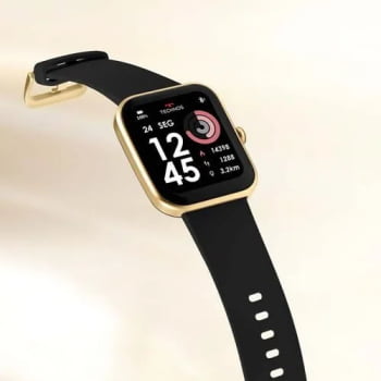 Relógio Smartwatch Technos Connect Max Digital Dourado Quadrado Troca de Pulseira Inteligente Aço Inoxidável á Prova D'água TMAXAH/7D