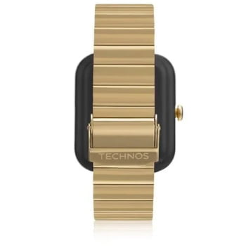 Relógio Smartwatch Technos Connect Max Digital Dourado Quadrado Troca de Pulseira Inteligente Aço Inoxidável á Prova D'água TMAXAH/7D