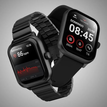 Relógio Smartwatch Technos Connect Max Pro Digital Preto Quadrado Troca de Pulseira Inteligente Aço Inoxidável á Prova D'água TMAXPAA/9P