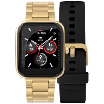 Relógio Smartwatch Technos Connect Max Quadrado Dourado Troca de Pulseira Inteligente Á Prova D'água TMAXAL/8D