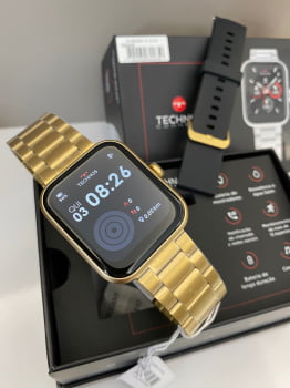 Relógio Smartwatch Technos Connect Max Quadrado Dourado Troca de Pulseira Inteligente Á Prova D'água TMAXAL/8D