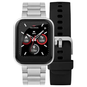 Relógio Smartwatch Technos Connect Max Quadrado Prata Troca de Pulseira Inteligente Á Prova D'água TMAXAM/8K