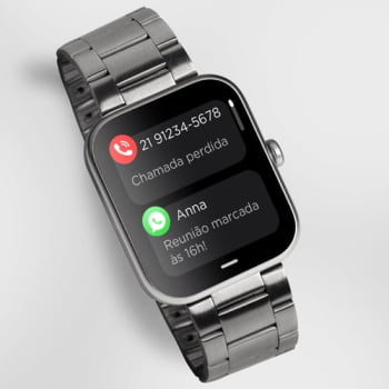 Relógio Smartwatch Technos Connect Max Quadrado Prata Troca de Pulseira Inteligente Á Prova D'água TMAXAM/8K
