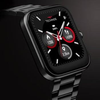 Relógio Smartwatch Technos Connect Max Quadrado Preto Troca de Pulseira Inteligente Á Prova D'água TMAXAO/8P