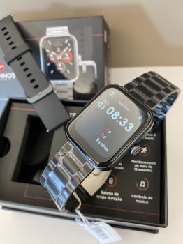 Relógio Smartwatch Technos Connect Max Quadrado Preto Troca de Pulseira Inteligente Á Prova D'água TMAXAO/8P