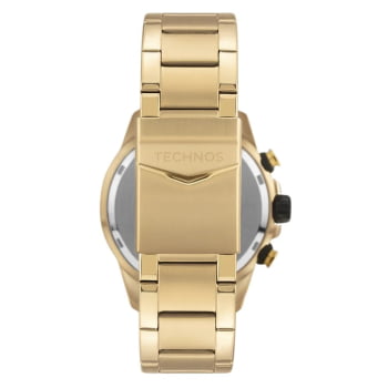 Relógio Technos Carbon Masculino Dourado Visor preto com cronógrafo calendário maquinário japonês aço inoxidável á Prova d'água JS25BCX/1P