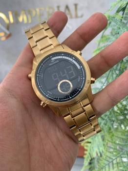 Relógio Technos Digital masculino dourado aço inox - BJ3463AB/1D