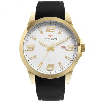 Relógio Technos Dourado Masculino com pulseira de silicone calendário 2115MOMS8B
