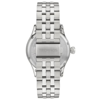 Relógio Technos Executive Masculino Prateado Visor PretoTexturizado com Calendário Maquinário Japonês Aço Inoxidável á Prova d'água 2115UAU/1P