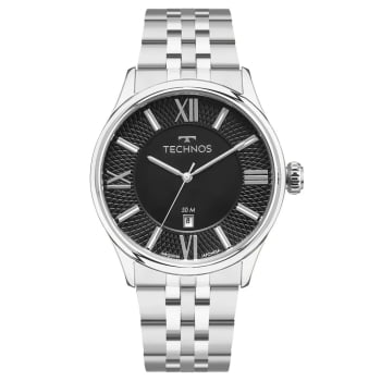 Relógio Technos Executive Masculino Prateado Visor PretoTexturizado com Calendário Maquinário Japonês Aço Inoxidável á Prova d'água 2115UAU/1P Relógio Technos Executive Masculino Prateado Visor PretoTexturizado com Calendário Maquinário Japonês Aço Inoxidável á Prova d'água 2115UAU/1P