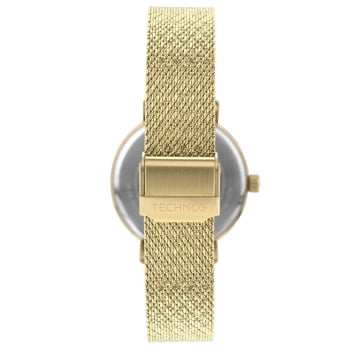 Relógio Technos Feminino Dourado com Pulseira Milanesa Visor Champanhe Minimalista Maquinário Japonês Aço Inoxidável Á Prova d'água 2036MSJ/1E