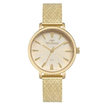 Relógio Technos Feminino Dourado com Pulseira Milanesa Champanhe Maquinário Japonês Aço Inoxidável Á Prova d'água 2036MSJ/1E Relógio Technos Feminino Dourado com Pulseira Milanesa Champanhe Maquinário Japonês Aço Inoxidável Á Prova d'água 2036MSJ/1E
