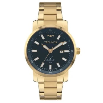 Relógio Technos Golf Masculino Dourado Minimalista Visor Preto Com Calendário Maquinário Japonês Aço Inoxidável á Prova d´água 2115TXV/1A Relógio Technos Golf Masculino Dourado Minimalista Visor Preto Com Calendário Maquinário Japonês Aço Inoxidável á Prova d´água 2115TXV/1A