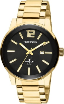 Relógio Technos Golf Masculino Dourado Visor Preto Com Calendário Maquinário Japonês Aço Inoxidável á Prova d´água 2115TTS/4P Relógio Technos Golf Masculino Dourado Visor Preto Com Calendário Maquinário Japonês Aço Inoxidável á Prova d´água 2115TTS/4P