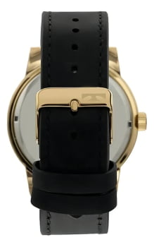 Relógio Technos Golf Masculino Dourado Visor Preto com Calendário Pulseira em Couro Preta Maquinário Japonês Aço Inoxidável Á Prova d'água 2115MWUS/0P