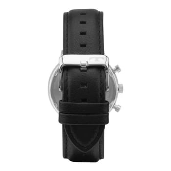 Relógio Technos Grandtech Masculino Prateado Visor Preto Texturizado com Cronógrafo e Calendário Pulseira em Couro Maquinário Japonês Aço Inoxidável Á Prova d'água JS15ENS/0P