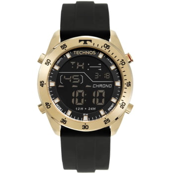 Relógio Technos Masculino Digital Dourado com pulseira de silicone Maquinário Japonês Aço Inoxidável Á Prova d'água BJ3589AE/2D