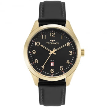 Relógio Technos Masculino Dourado Aço Inox Couro Calendário 2115MYX