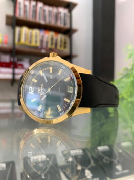 Relógio Technos Dourado Masculino Aço Inox Pulseira em silicone com Calendário Á prova d'água 2115KPU/8P