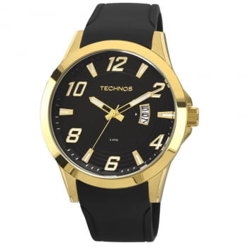 Relógio Technos Racer Masculino Dourado Aço Inox Silicone Calendário á Prova D' água 2115KQA/8P