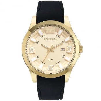 Relógio Technos Masculino Dourado Aço Inox Silicone com Calendário a prova d´água 2115MXTS/2P