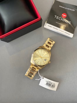 Relógio Technos Riviera Masculino Dourado com Calendário Maquinário Japonês Aço Inoxidável Á Prova d'água 2415CHTDY/4X