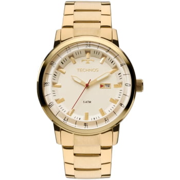 Relógio Technos Masculino Dourado Golf com calendário Aço inox maquinário japonês Á prova d'água 2115LAP/1Z