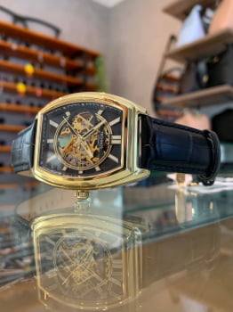 Relógio Technos masculino dourado pulseira de couro automático G3265AE/0D