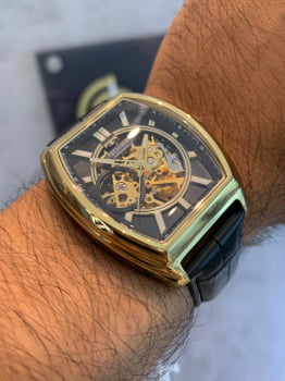 Relógio Technos masculino dourado pulseira de couro automático G3265AE/0D