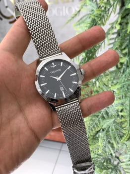 Relógio Technos Steel Prateado Masculino Pulseira Milanesa com Calendário Maquinário Japonês Aço Inoxidável Á Prova d'água 2115LALS/0P