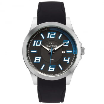 Relógio Technos Masculino Racer Prata Silicone com Calendário Aço Inoxidável a prova d'água 2115NAZ/2P