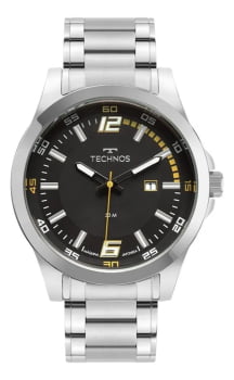 Relógio Technos Masculino Prateado com Calendário Maquinário Japonês Aço Inoxidável Á Prova d'água 2115NBB/1E