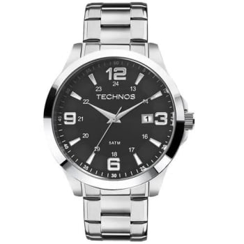 Relógio Technos Masculino Racer Prateado com calendário Aço inox Á prova d'água 2115MKTS/1P 