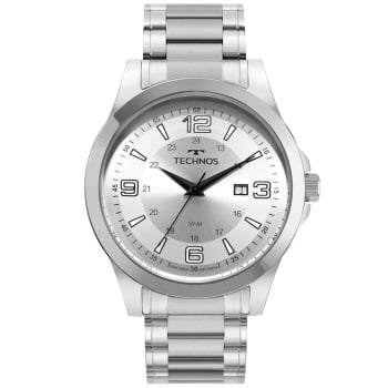 Relógio Technos Masculino Racer Prateado com calendário Maquinário Japonês Aço Inoxidável Á prova d'água 2115MKTS/1K