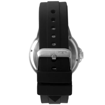Relógio Technos Masculino Racer Prateado Visor Preto com Calendário Pulseira de Silicone Maquinário Japonês Aço Inoxidável Á Prova d'água 2117LDP/2P