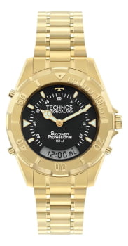 Relógio Technos Masculino Skydiver Mini Dourado Digital e Analógico Catraca Giratória Aço Inoxidável á prova d' água WT2050AFN/1P