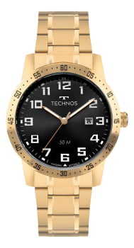Relógio Technos Performance Milita Masculino Dourado Visor Preto Todo Numerado com Calendário Maquinário Japonês Aço Inoxidável  á Prova d'água 2115UAT/1P