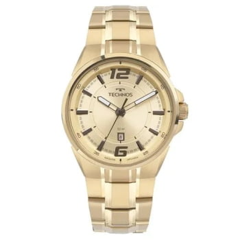 Relógio Technos Performance Skymas Masculino Dourado Pulseira Aço Mostrador Dourado com Calendário a Prova D'água 2115TXZ/1D