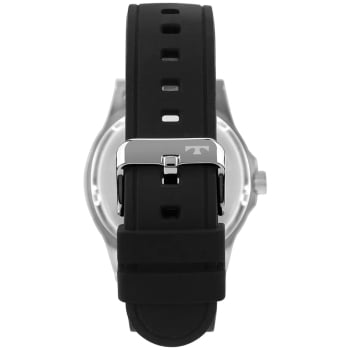 Relógio Technos Prateado Masculino com Pulseira de Silicone Visor Preto com Calendário Maquinário Japonês Aço Inoxidável Á Prova d'água 2115KPT/2L